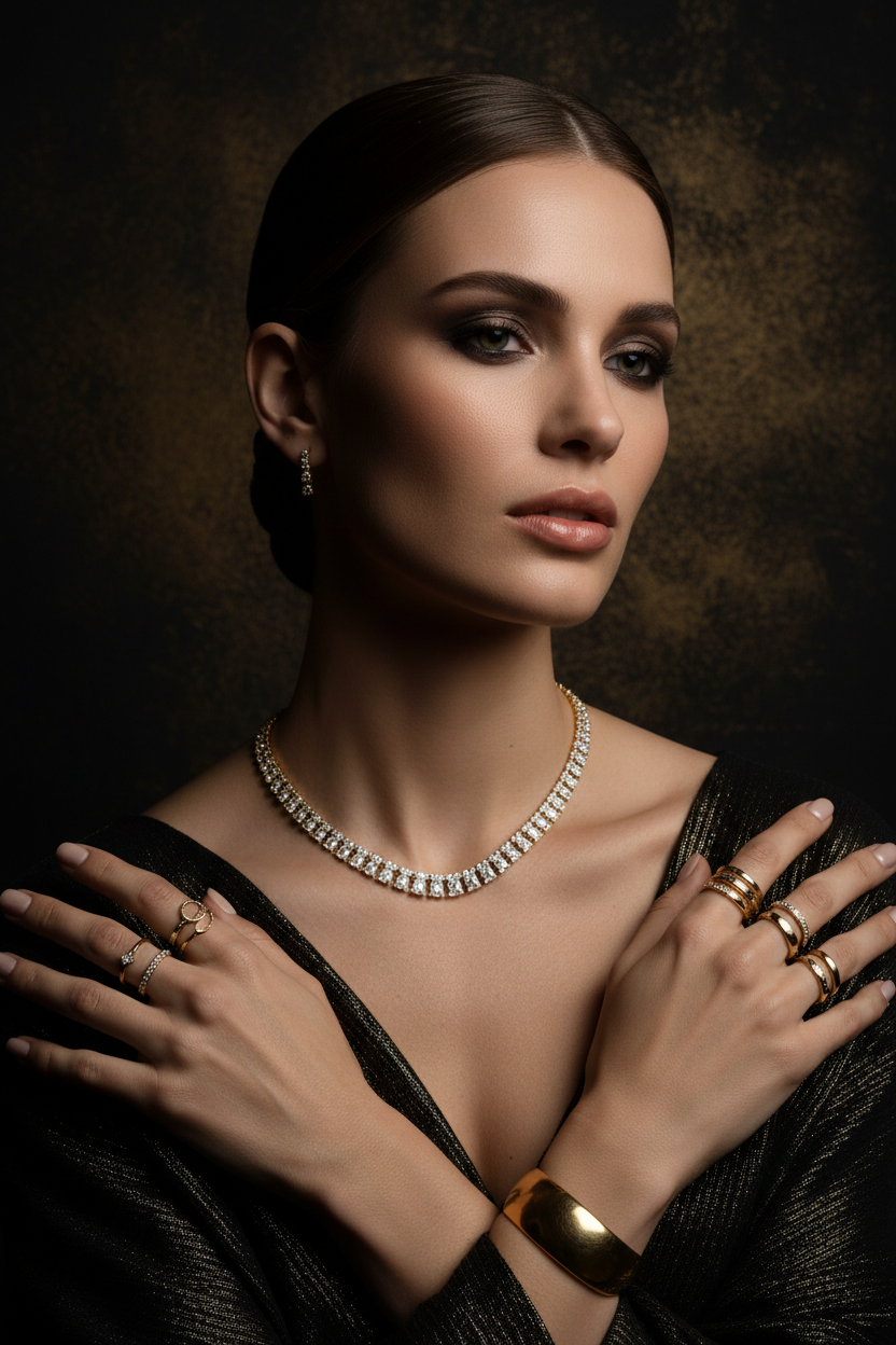 Woman wearing gold jewelry