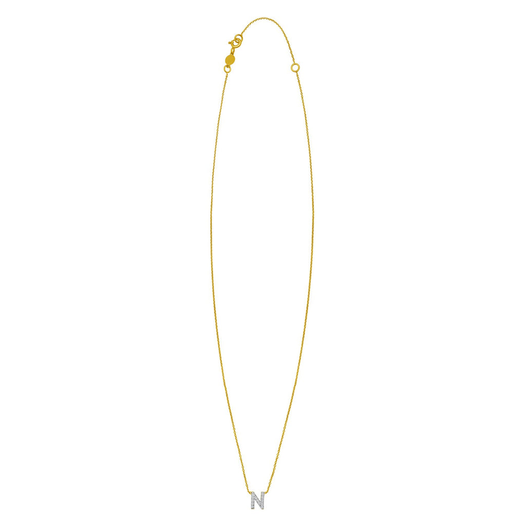 14K Yellow Gold Mini Diamond N Initial Pendant Necklace