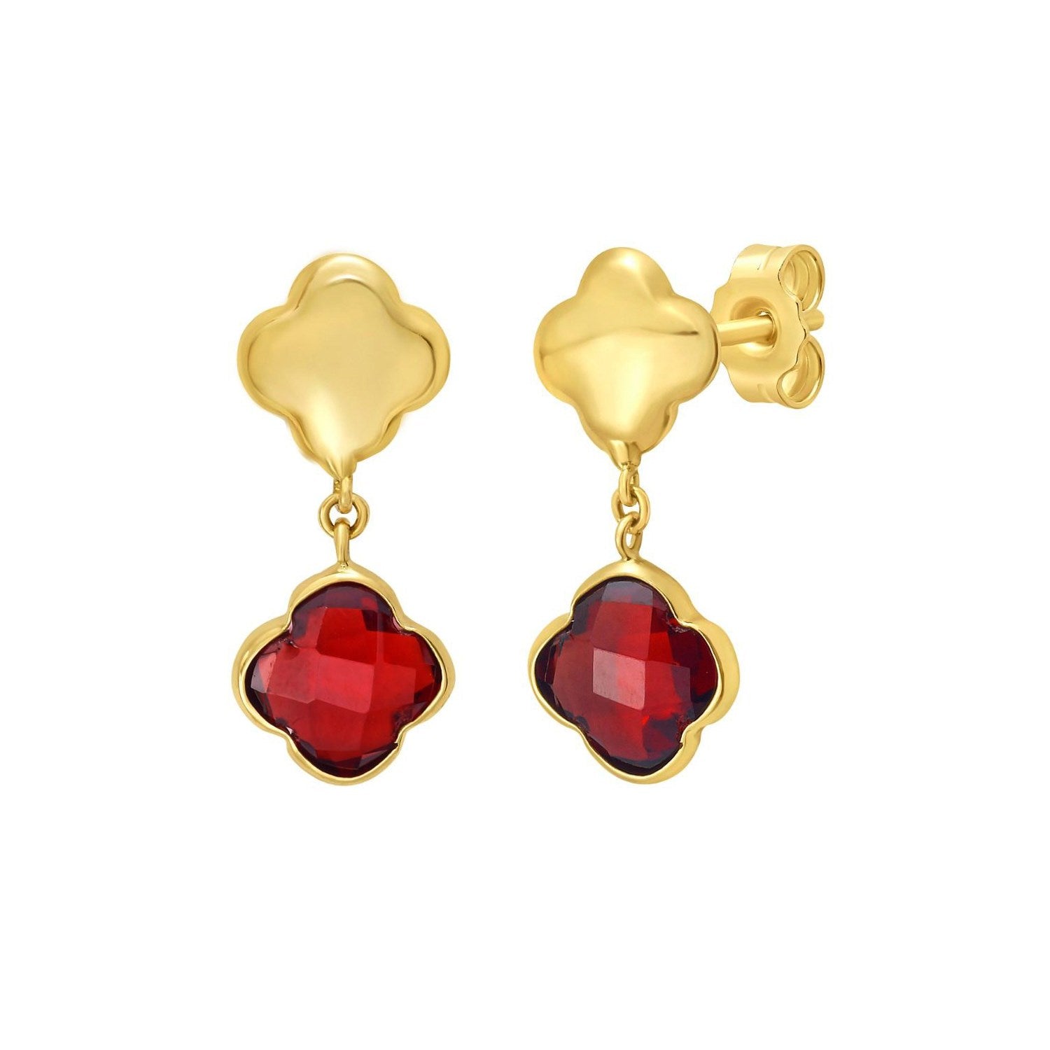 14K Yellow Gold Garnet Clover Gem Earrings