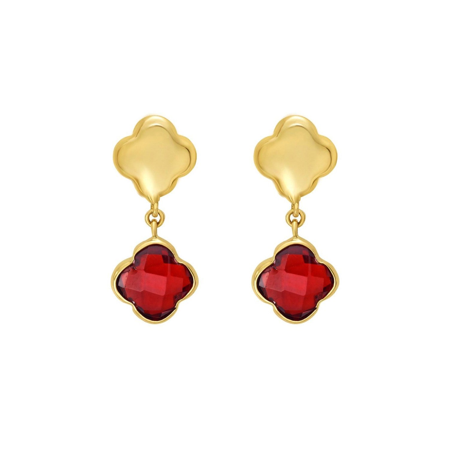 14K Yellow Gold Garnet Clover Gem Earrings