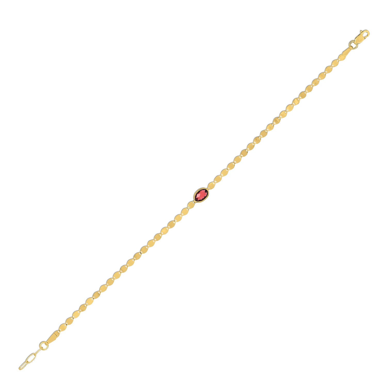 14K Yellow Gold Garnet Mirrored Chain Bracelet (2.20 mm)