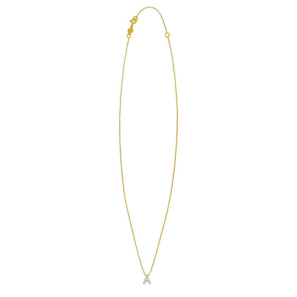 14K Yellow Gold Mini Diamond A Initial Pendant Necklace