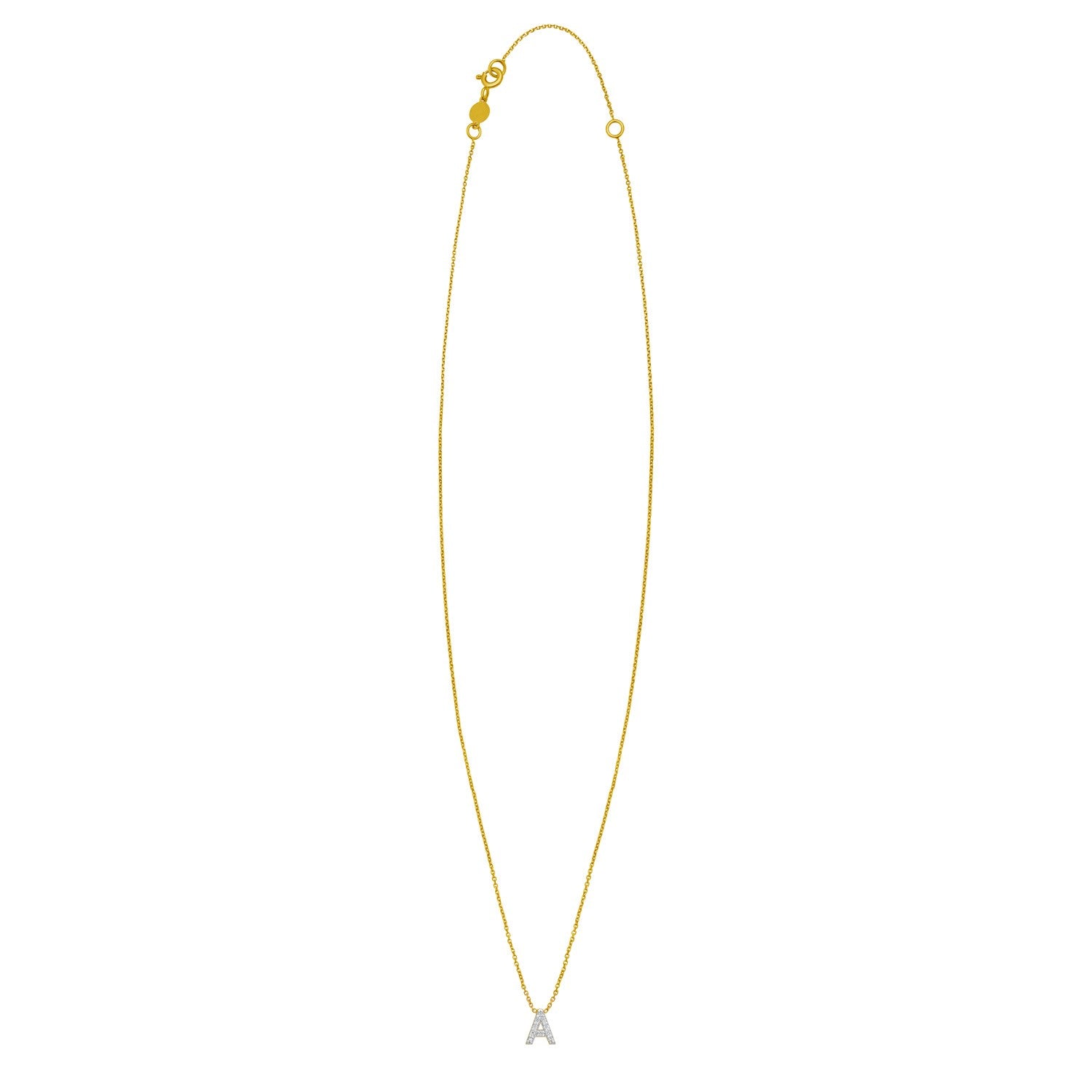 14K Yellow Gold Mini Diamond A Initial Pendant Necklace