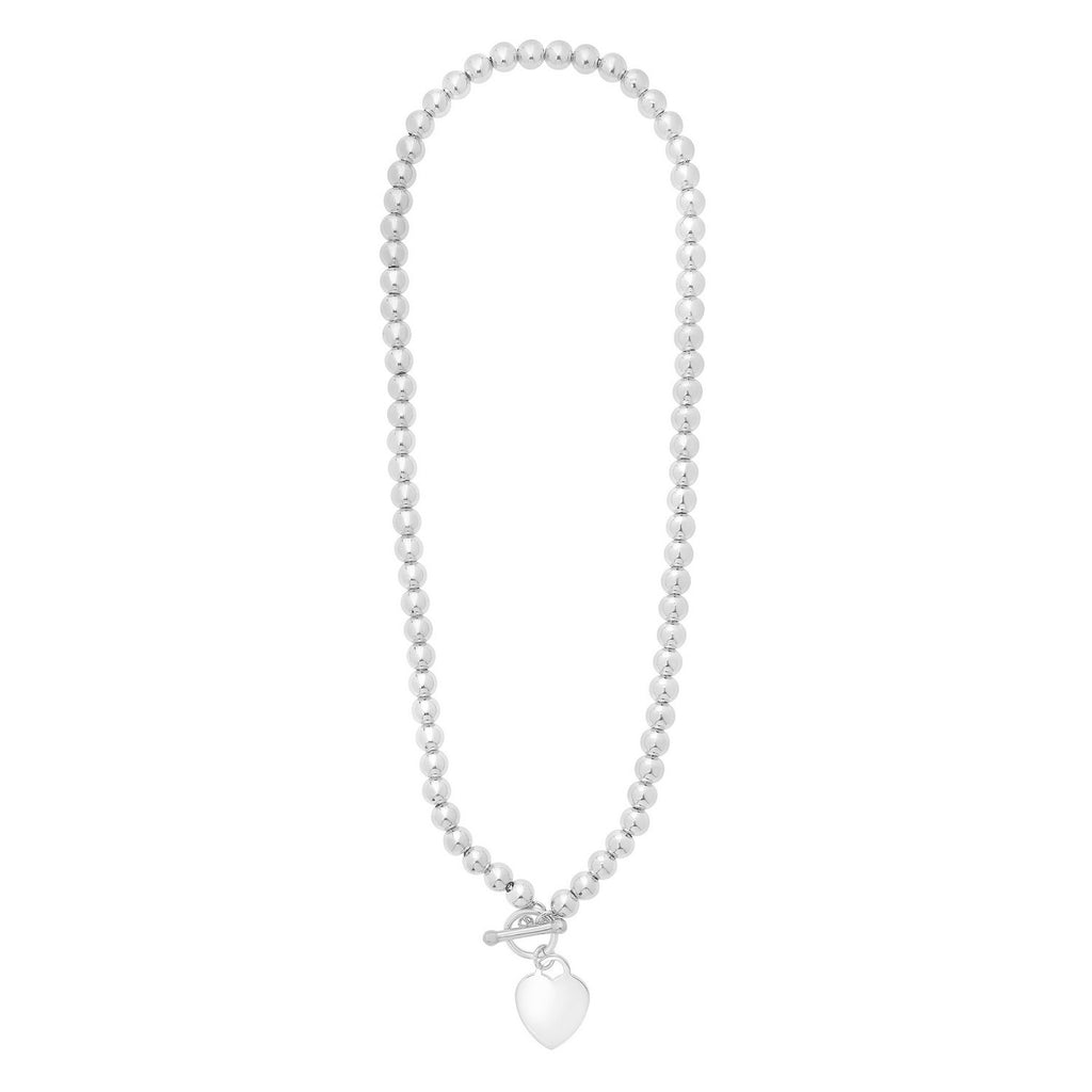 Sterling Silver Rhodium Plated Bead Toggle Heart Necklace
