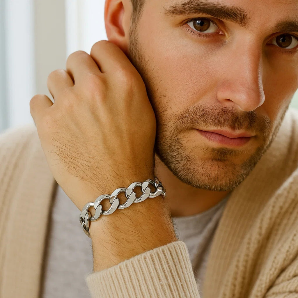 Rhodium Plated Sterling Silver Curb Style Bracelet (11.60 mm)