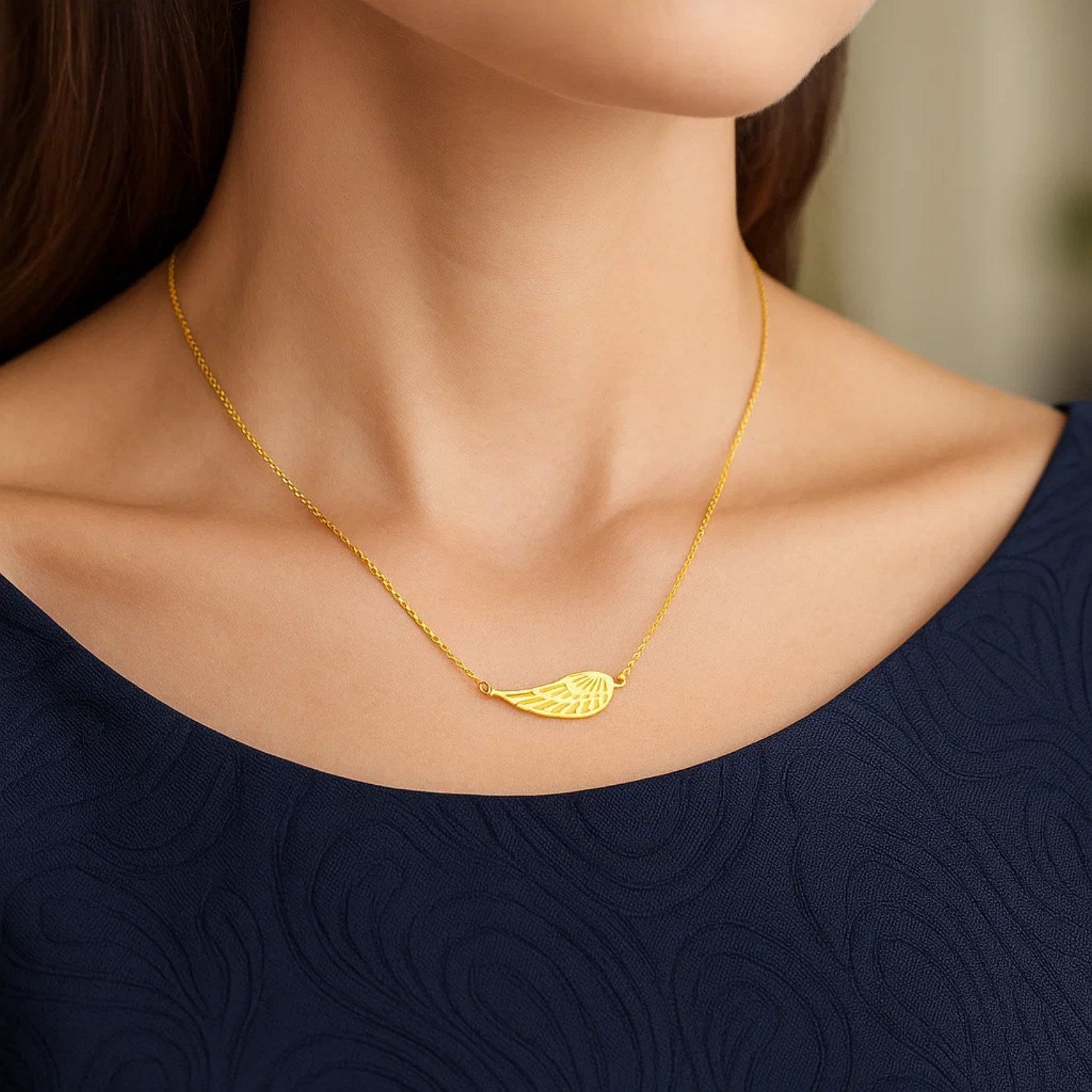14K Yellow Gold Angel Wing Necklace