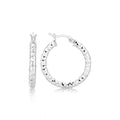 Sterling Silver Faceted Style Hoop Earrings with Rhodium Finishing(3x20mm)
