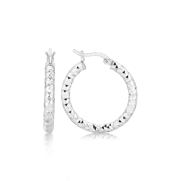Sterling Silver Faceted Style Hoop Earrings with Rhodium Finishing - Valentina Rosa