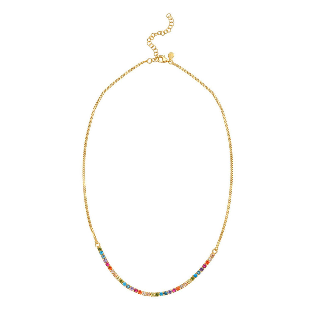 Sterling Silver Gold Plated Rainbow CZ Necklace