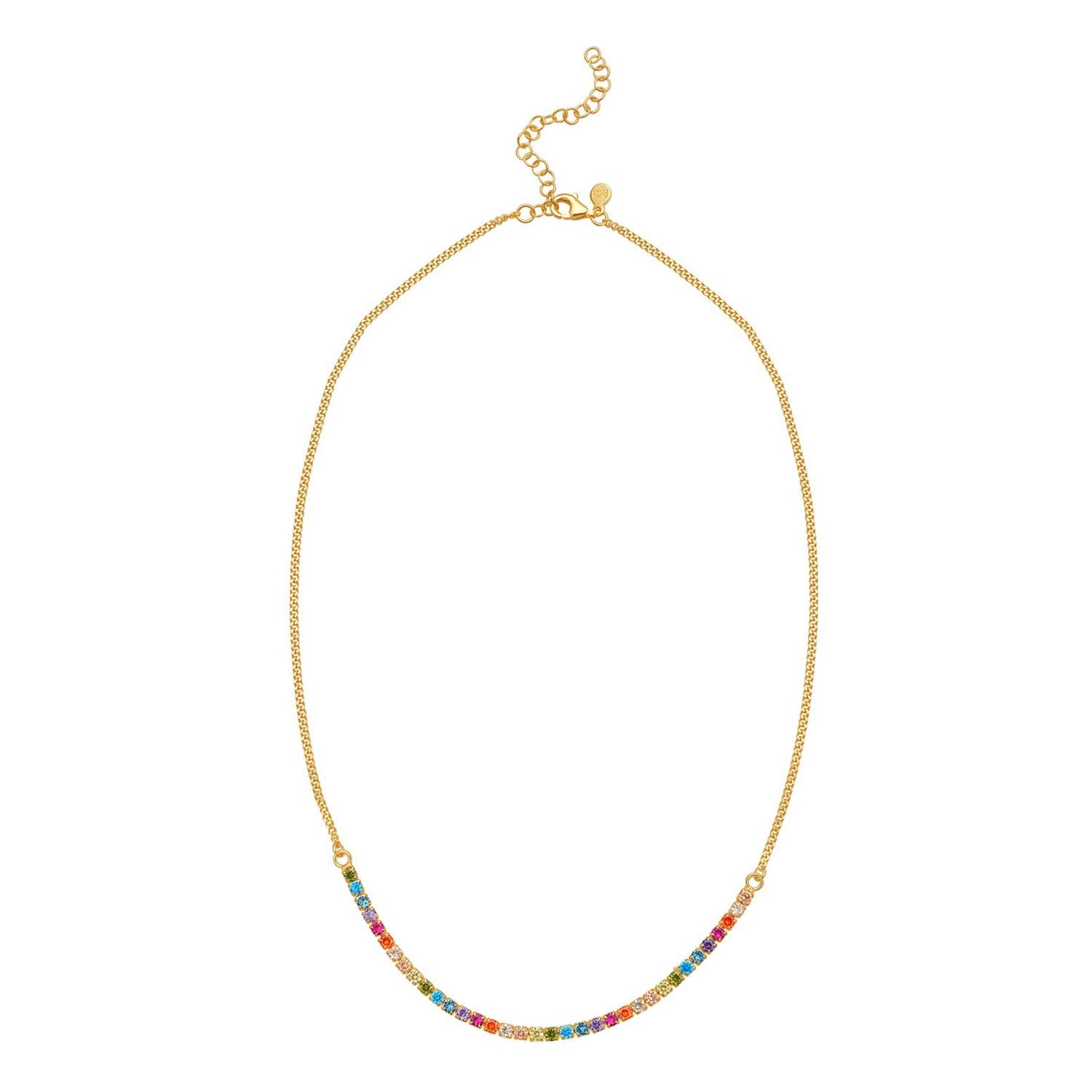 Sterling Silver Gold Plated Rainbow CZ Necklace