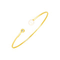 14k Yellow Gold Cuff Bangle with Pearl and Diamond - Valentina Rosa